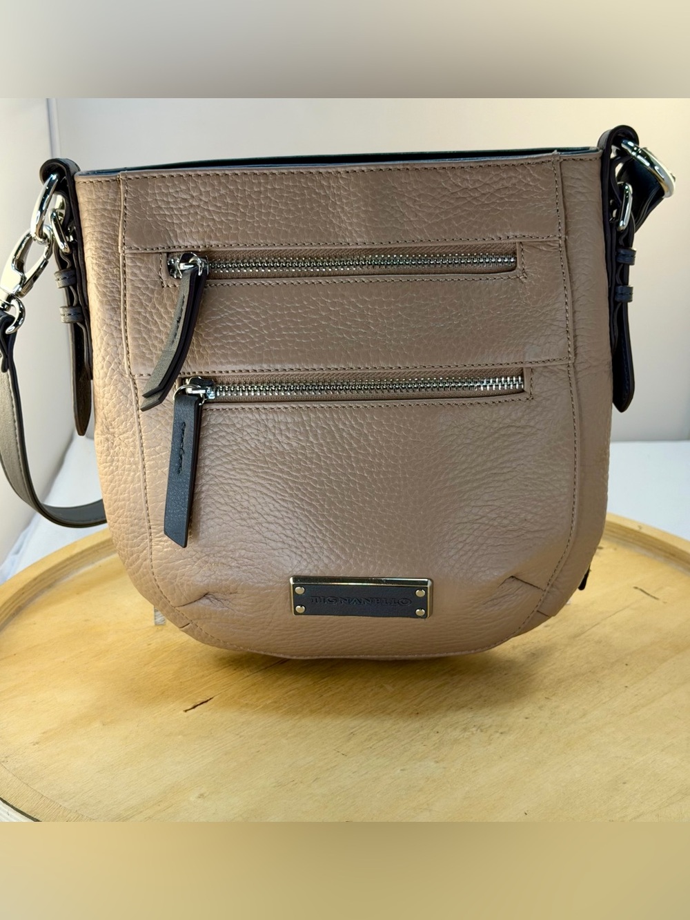 Tignanello Light Taupe  and Grey Pebbled Leather Crossbody